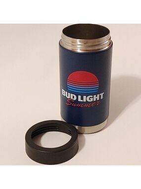 Bud Light SUMMER Beer Koozie Can METAL Cooler Koozie Screw Top Lid